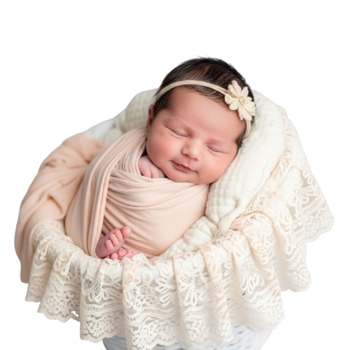 Adorable newborn baby sleeping peacefully in a basket