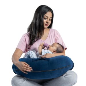 5 in 1 Nursing Pillow with Belt and Hoop for Breastfeeding with Velvet Removable Cover | Dark Blue