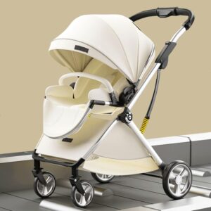 StarAndDaisy Coballe Baby Stroller, 2 in 1 High Landscape Convertible Reversible Bassinet Pram for Infant, Foldable Aluminum Alloy Pushchair with Adjustable Backrest, 3D Suspension (White)