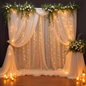 Party Propz White Net Curtain for Decoration with Fairy Lights (9m), White Canopy Tent for Decorations, Birthday Backdrop for Decoration, Backdrop Decorations, Ganpati Background Setup (7pcs)