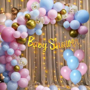 Party Propz Baby Shower Decoration Kit - 48pcs Balloons, Mom To Be Set, White Net Curtain | Traditional Items