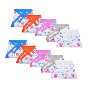 BUMSIES Washable Reusable Cotton Hosiery U-Shape Tie up Nappies/Langot for New Born Baby | Soft, Skin-Friendly & Eco-Friendly | 0-3 Months – Pack of 10, White Printed