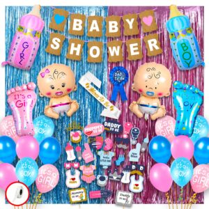 Party Propz Baby Shower Decorations Kit - 92 Pcs Baby Shower Backdrop Decoration Set, Props and Banner, Balloons, Foil Curtains, Mom to be Sash, Dad to be Badge, Godh Bharai Decoration